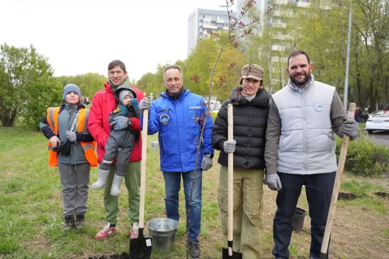 Московские депутаты высадили яблони вдоль деривационного канала в Покровском-Стрешневе